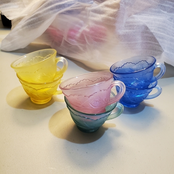 Indiana Glass Pebble Leaf Cups Set 6 Blue Yellow Green Pink SPRING - Picture 14 of 16